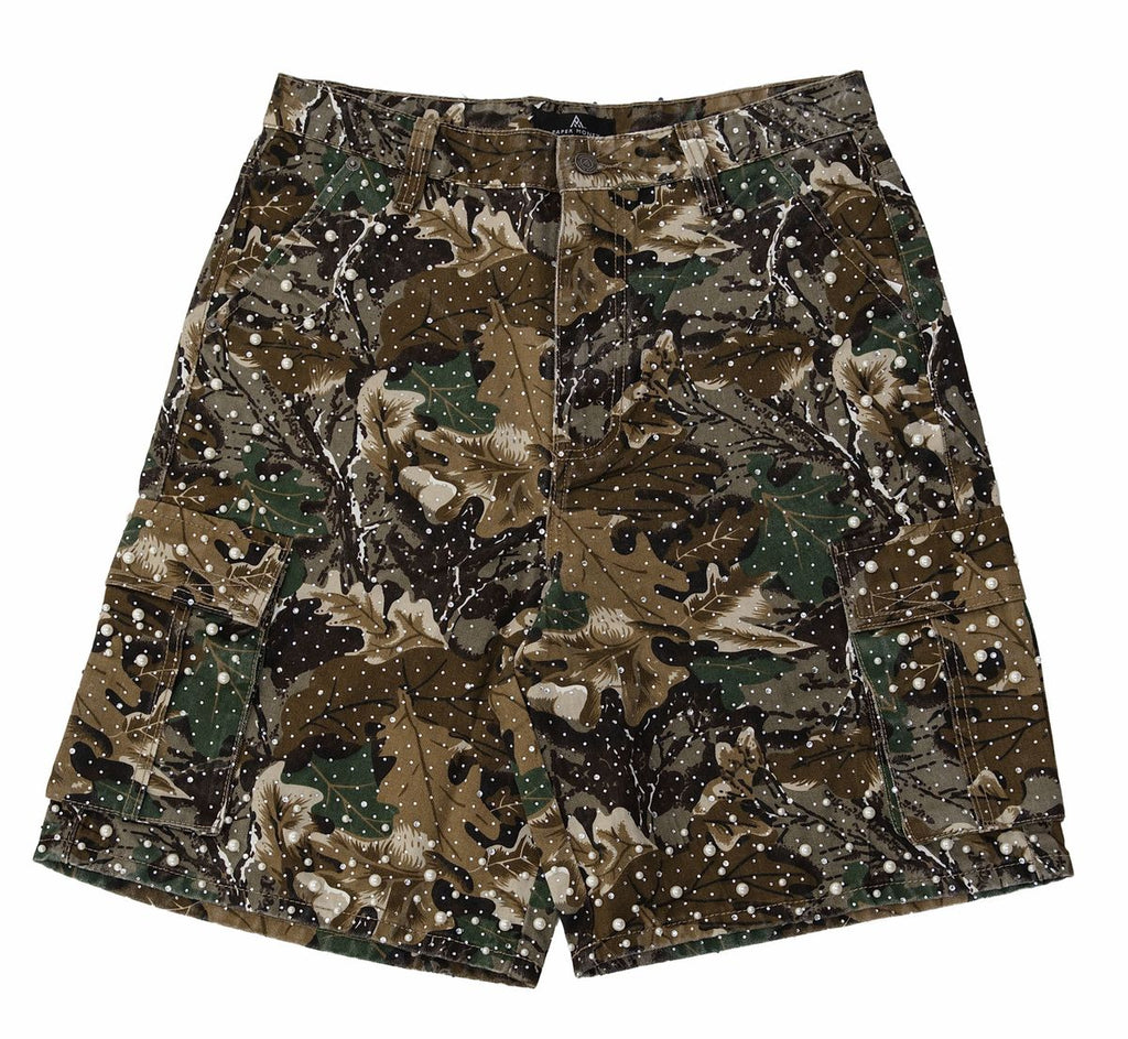 Paper Money Camo Pearlized Denim Shorts