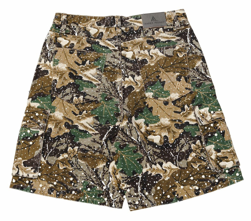 Paper Money Camo Pearlized Denim Shorts