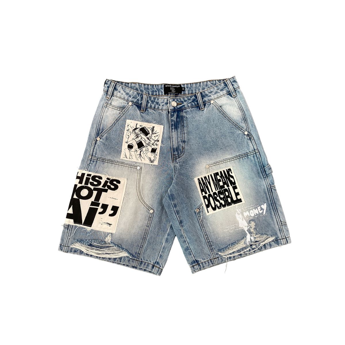 Mixed Emotion AI Denim Shorts