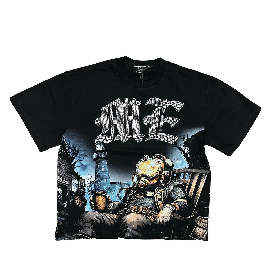 Mixed Emotion Black Rhinestone Astronaut Tee