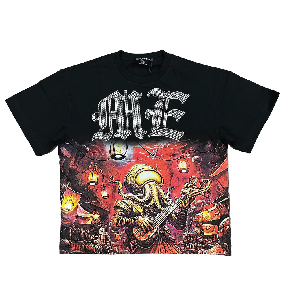 Mixed Emotion Black Octopus Rhinestone Tee