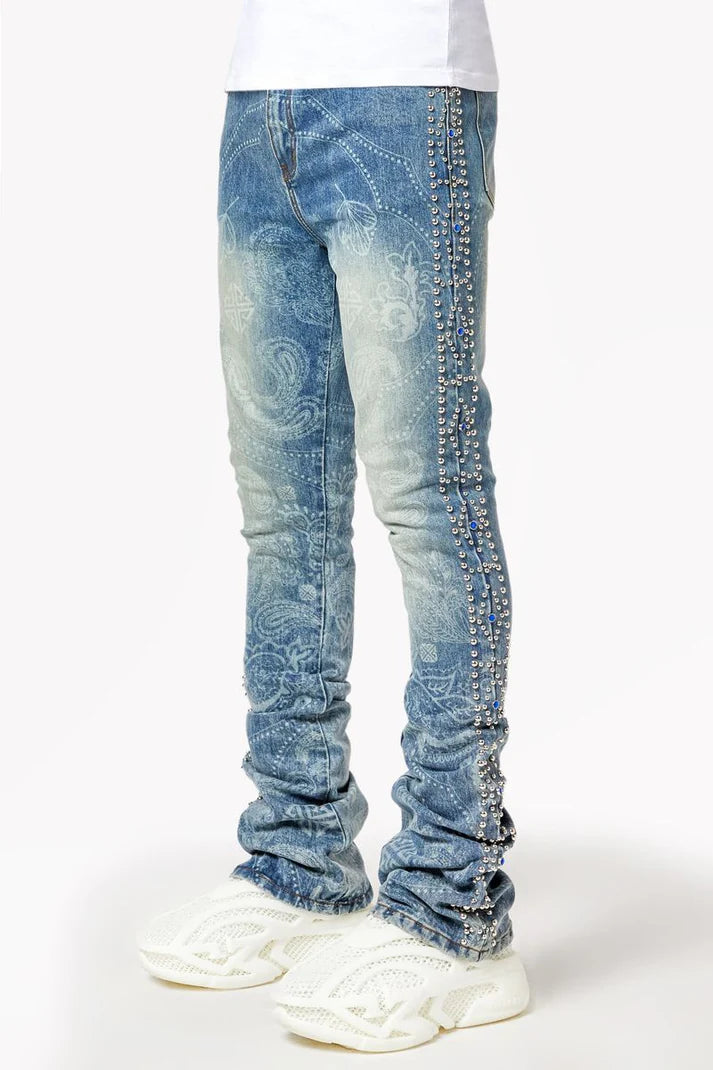 Guapi Aqua Blue Rivets Denim Jeans