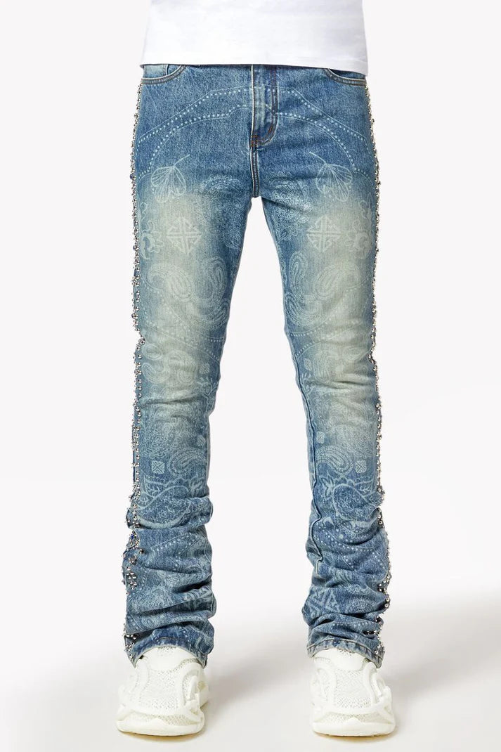 Guapi Aqua Blue Rivets Denim Jeans