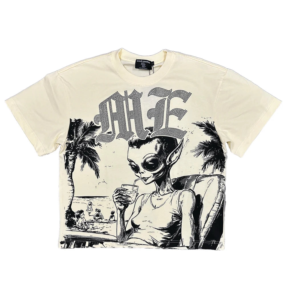 Mixed Emotion Cream Beach Rhinestone Tee