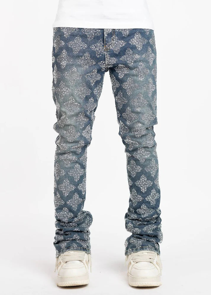 Guapi Vintage Blue Embellished Denim Jeans