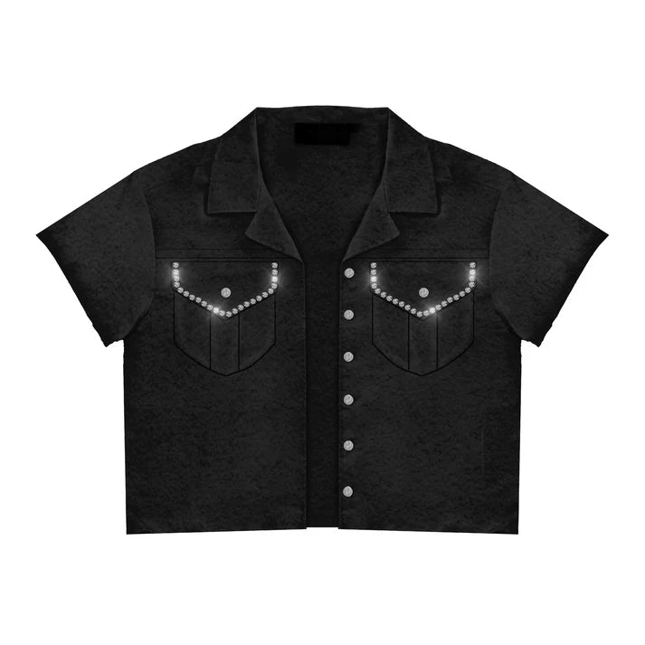 Prestige Rhinestone Suede Button Up