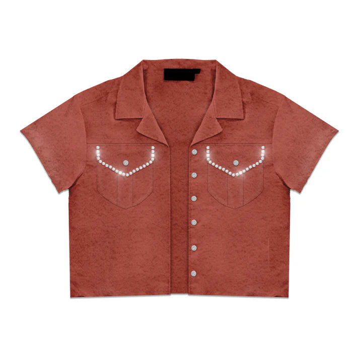 Prestige Rhinestone Suede Button Up