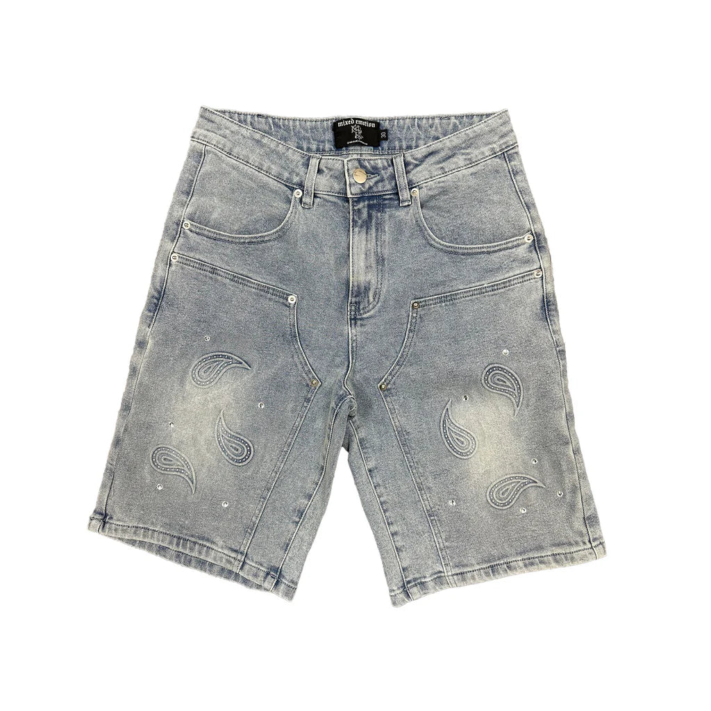 Mixed Emotion Denim Paisley Jorts