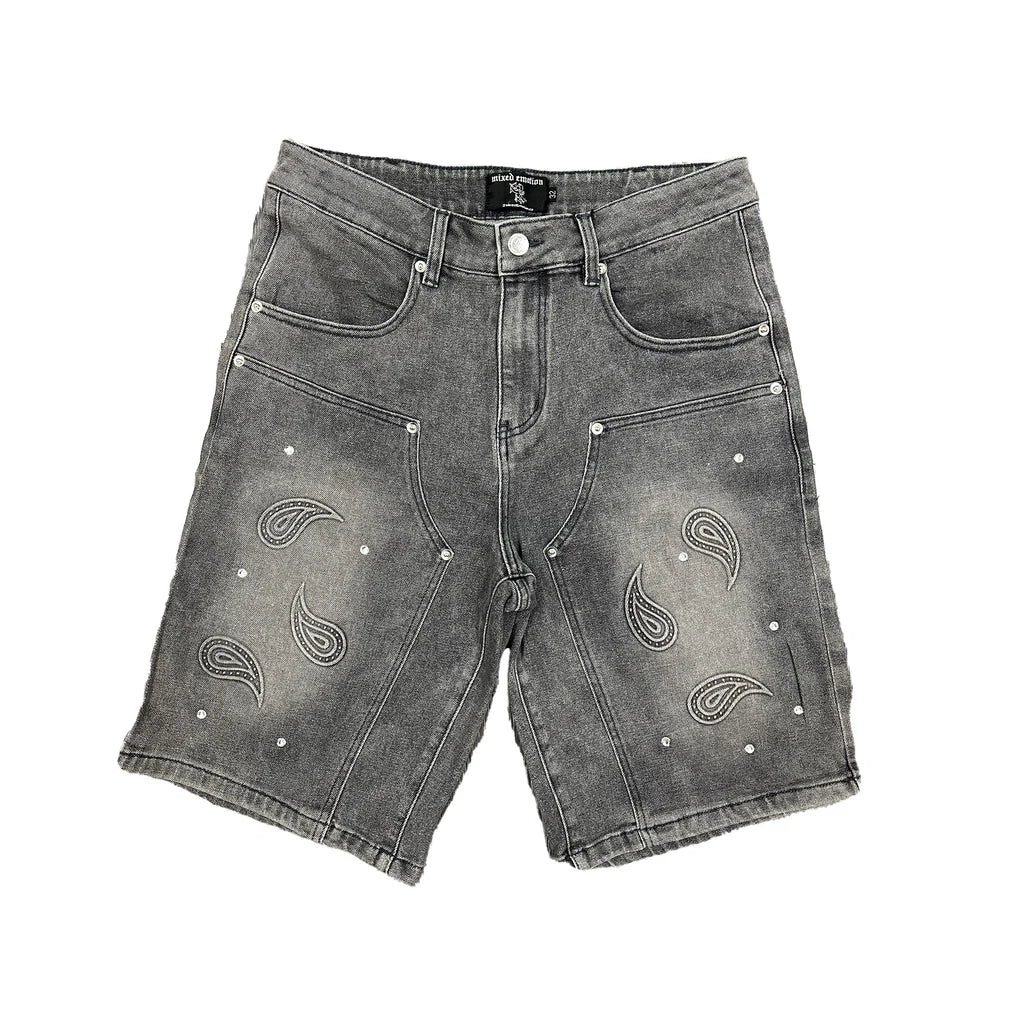Mixed Emotion Denim Paisley Jorts