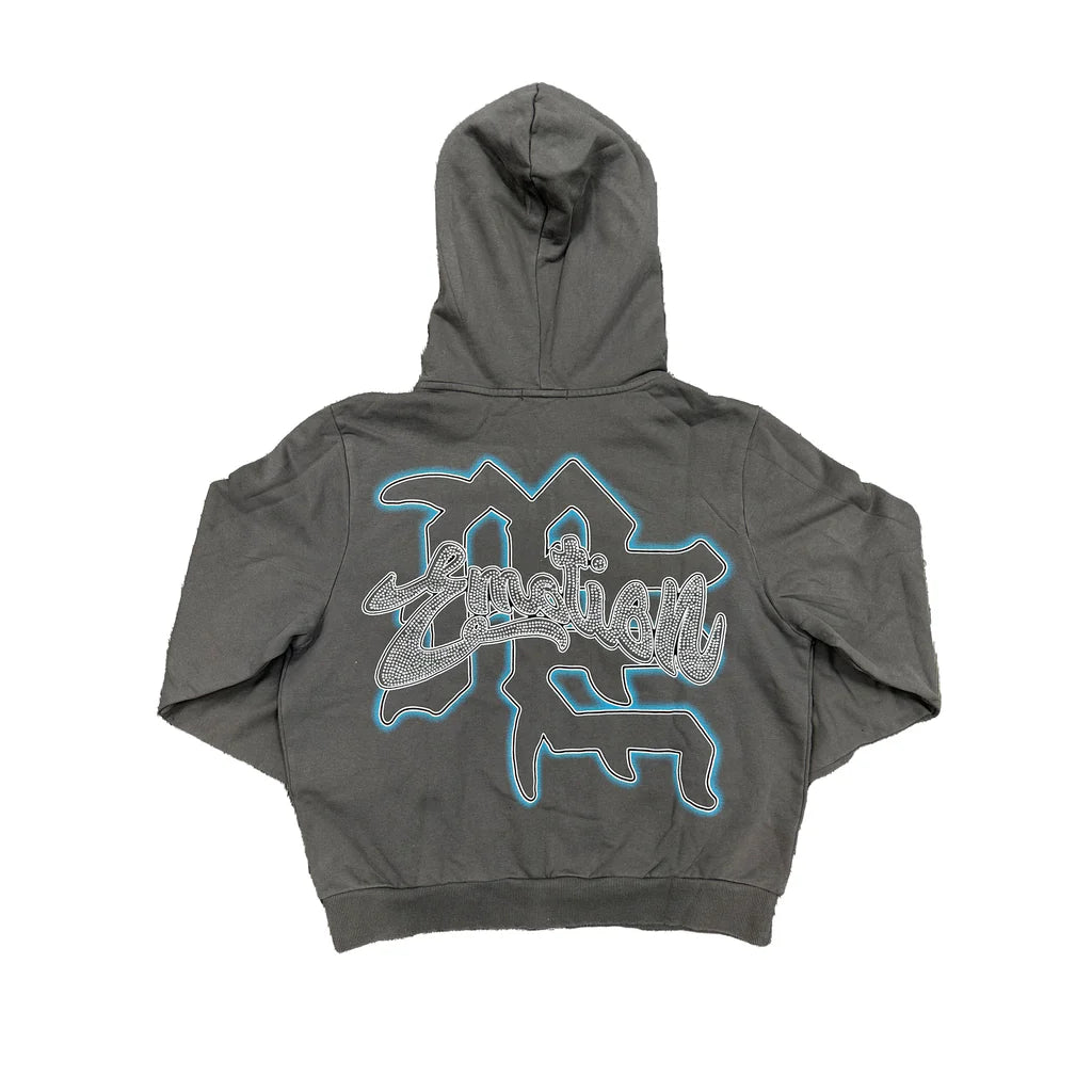 Mixed Emotion Grey Rhinestone Hoodie