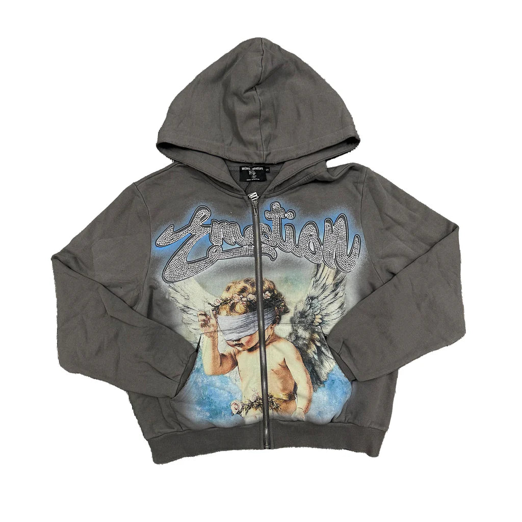 Mixed Emotion Grey Rhinestone Hoodie